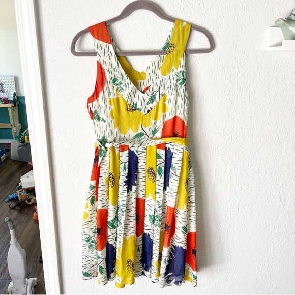 Anthropologie Dress Women’s 2 Girls from Savoy Floral 100% Silk Fit & Flare - Picture 2 of 5